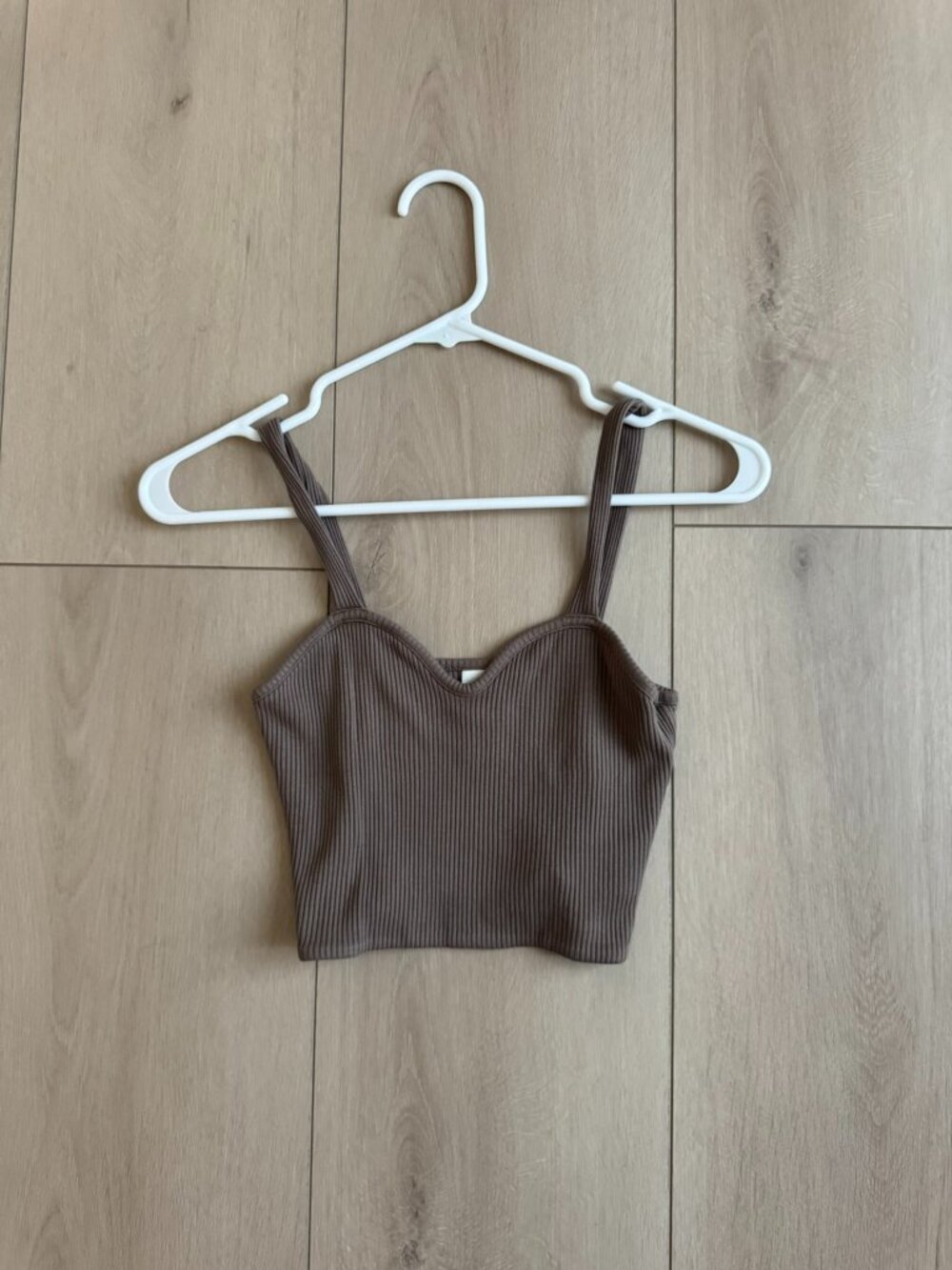 H&M Ribbed Sweetheart Crop Tank Top Brown Mocha XS
